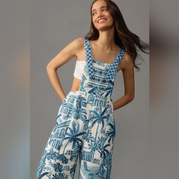 Farm Rio x Anthropologie Printed Overalls Size Extra Large NWT - Picture 3 of 4